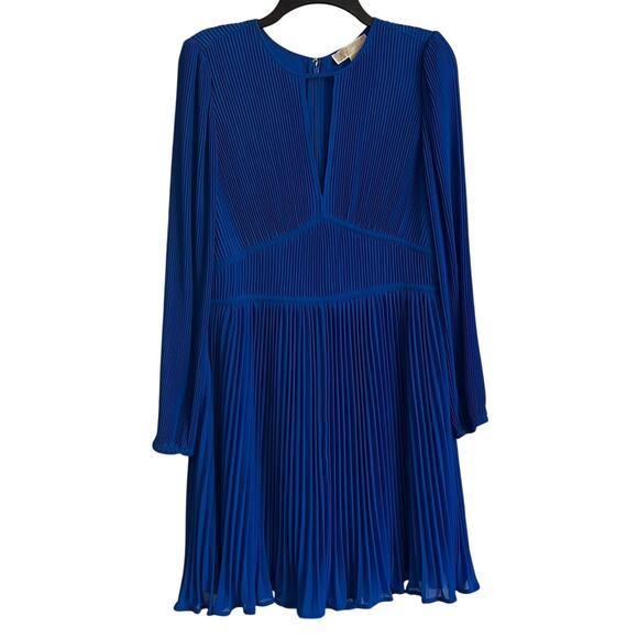 NWOT Michael Kors Grecian Blue Pleated Long Sleeve Dress Size L Lined Career - Picture 3 of 13